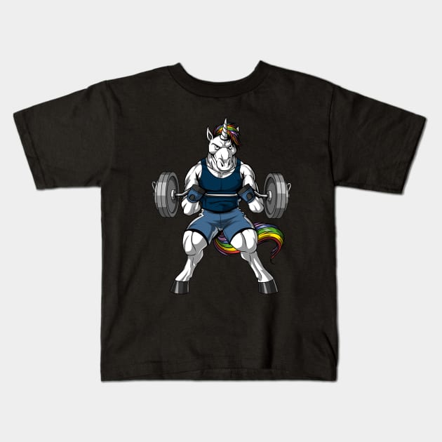 Unicorn Fitness Kids T-Shirt by underheaven